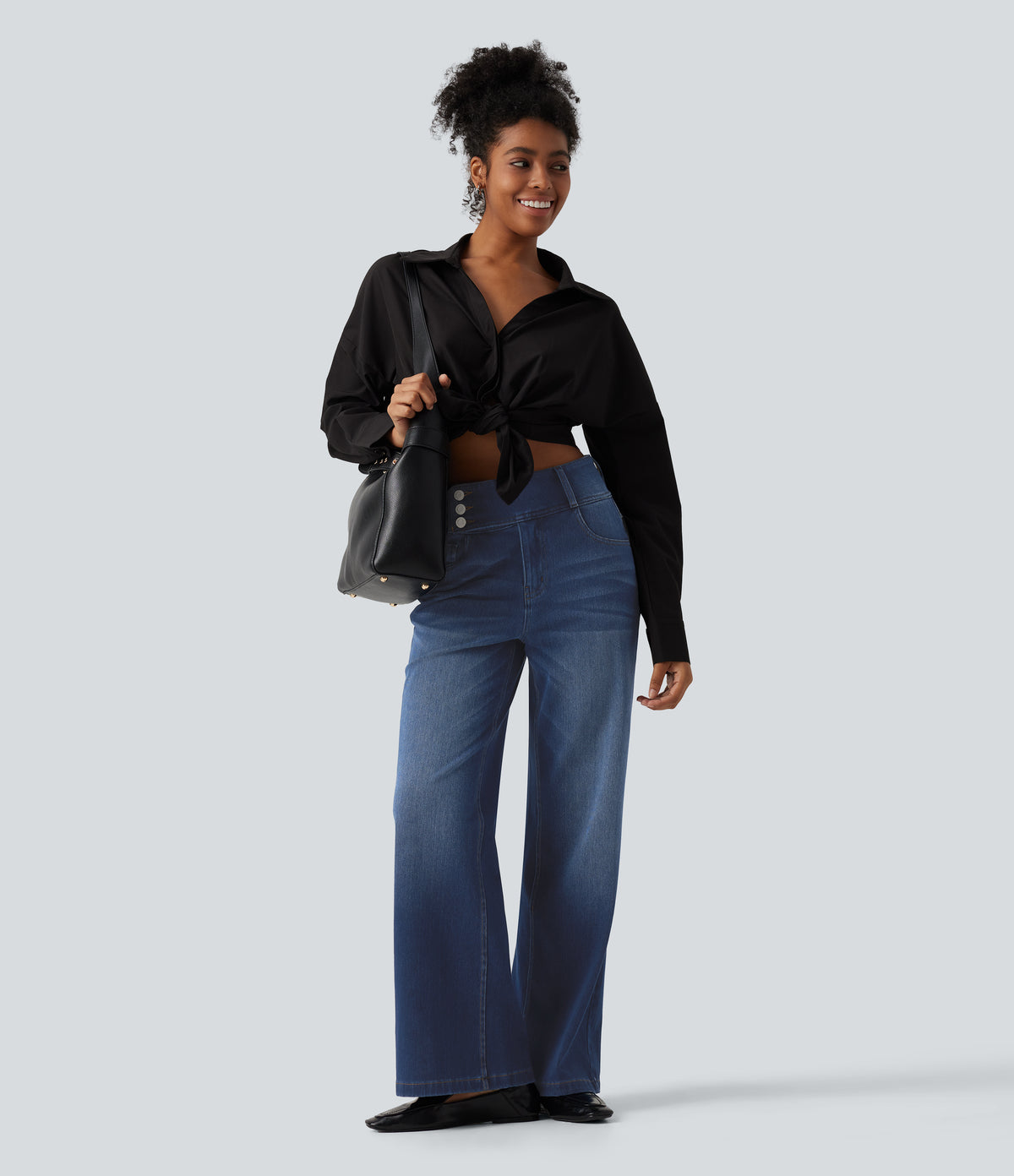 Mid Rise Straight Leg Casual Jeans with Pockets — Estate Blue Denim — view 8