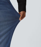 Mid Rise Straight Leg Casual Jeans with Pockets — Estate Blue Denim — view 7