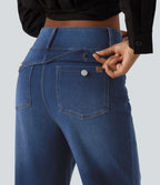 Mid Rise Straight Leg Casual Jeans with Pockets — Estate Blue Denim — view 5