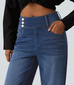 Mid Rise Straight Leg Casual Jeans with Pockets — Estate Blue Denim — view 4