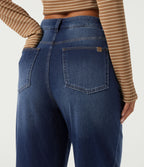 High Waisted Barrel Leg Casual Cotton Jeans with Pockets — Estate Blue Denim — view 5