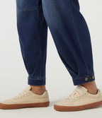 High Waisted Barrel Leg Casual Cotton Jeans with Pockets — Estate Blue Denim — view 6