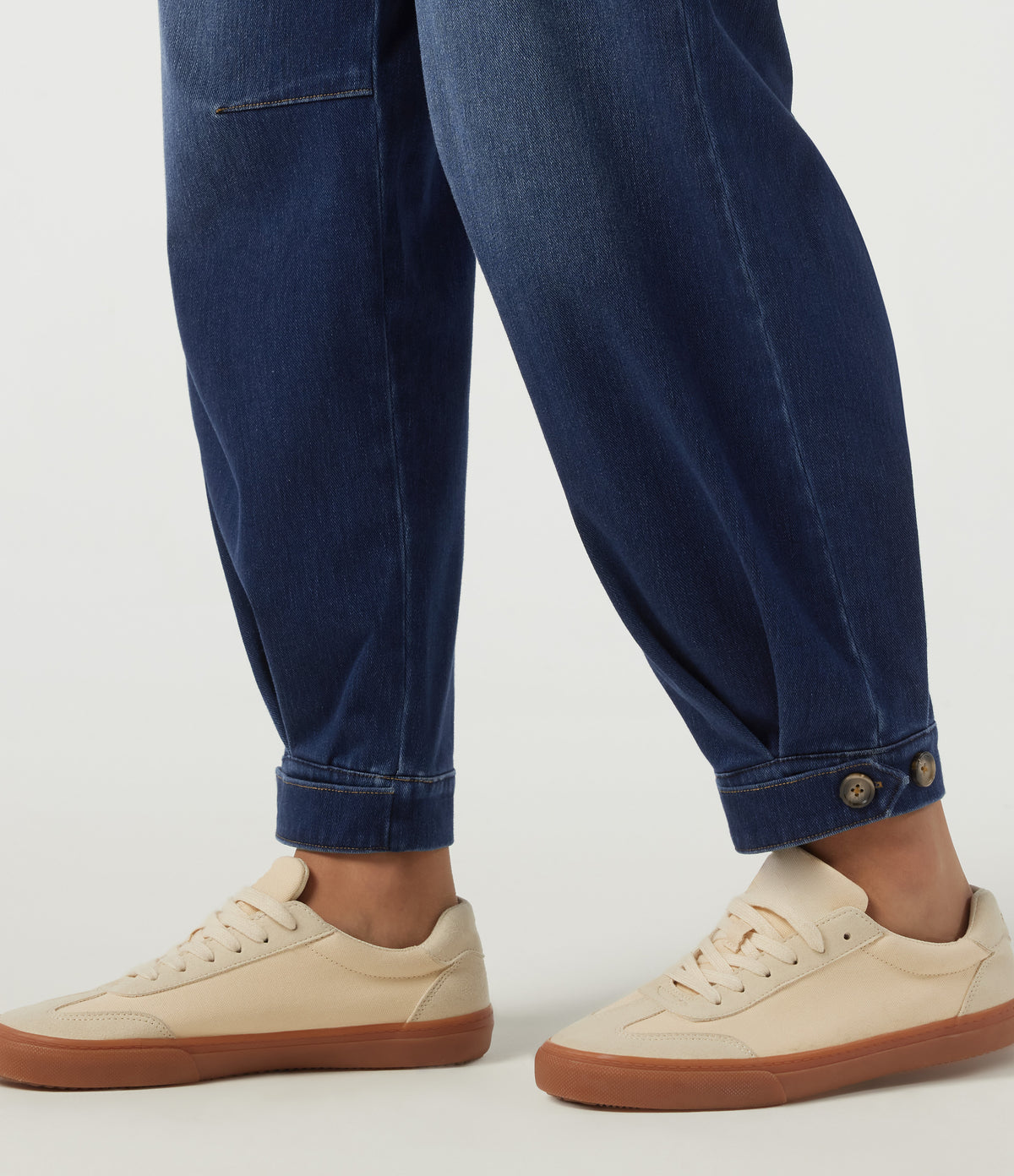 High Waisted Barrel Leg Casual Cotton Jeans with Pockets — Estate Blue Denim — view 6