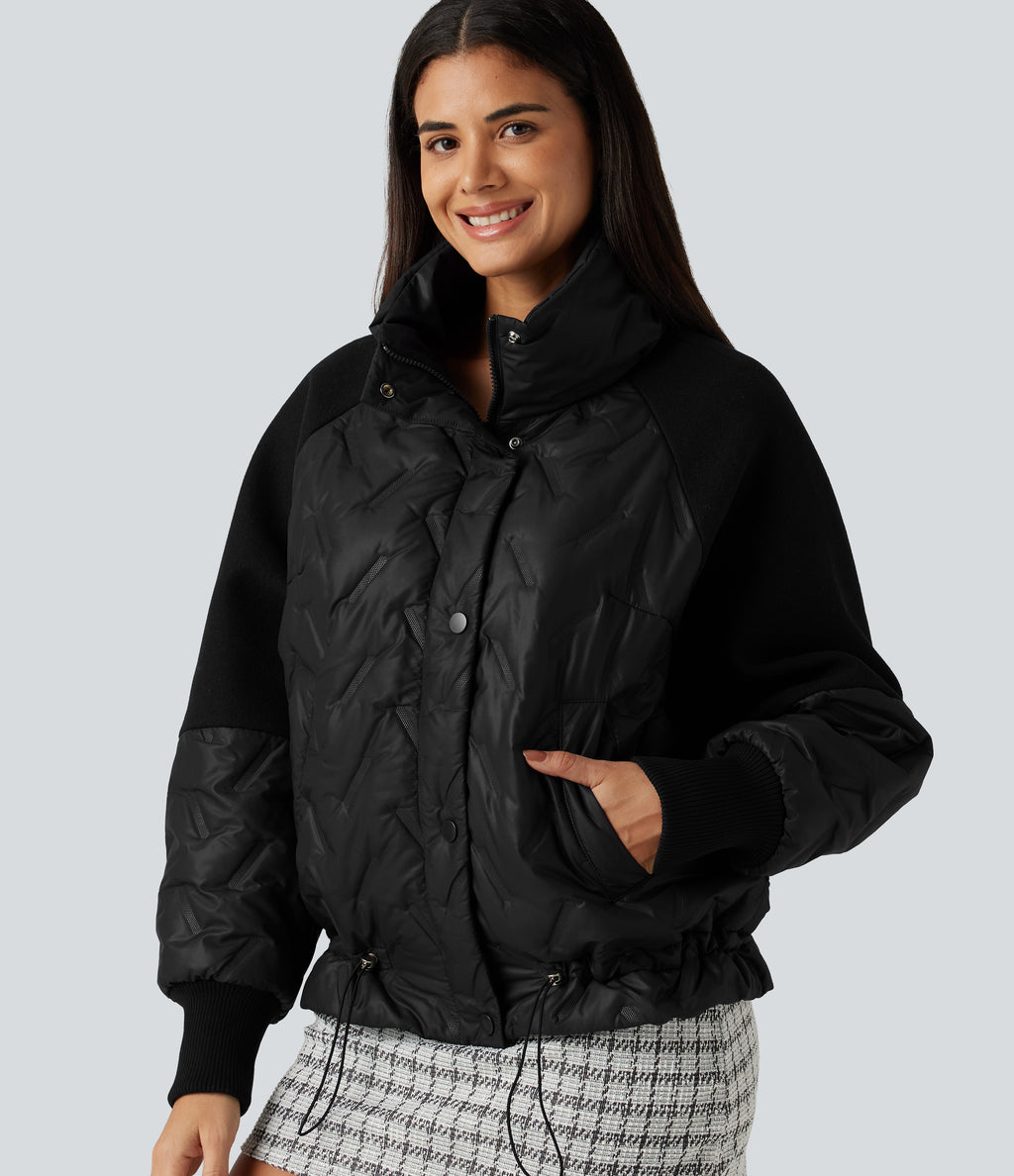 High Neck Long Sleeve Casual Padded Jacket with Pockets — Black — view 6