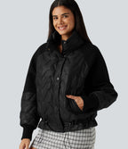 High Neck Long Sleeve Casual Padded Jacket with Pockets — Black — view 6