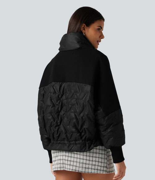 High Neck Long Sleeve Casual Padded Jacket with Pockets — Black — view 2