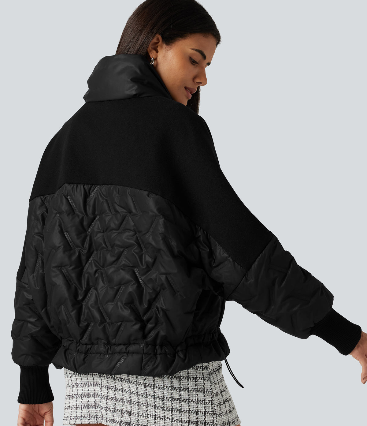 High Neck Long Sleeve Casual Padded Jacket with Pockets — Black — view 5