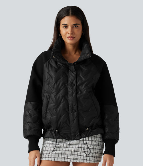 High Neck Long Sleeve Casual Padded Jacket with Pockets — Black — view 1