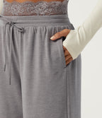 Low Rise Wide Leg Darwstring Contrast Lace Casual Sweatpants with Pockets — Mottled Earth Gray — view 5