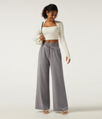 Low Rise Wide Leg Darwstring Contrast Lace Casual Sweatpants with Pockets — Mottled Earth Gray — view 7
