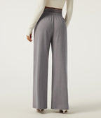 Low Rise Wide Leg Darwstring Contrast Lace Casual Sweatpants with Pockets — Mottled Earth Gray — view 2