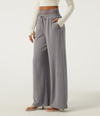 Low Rise Wide Leg Darwstring Contrast Lace Casual Sweatpants with Pockets — Mottled Earth Gray — view 3