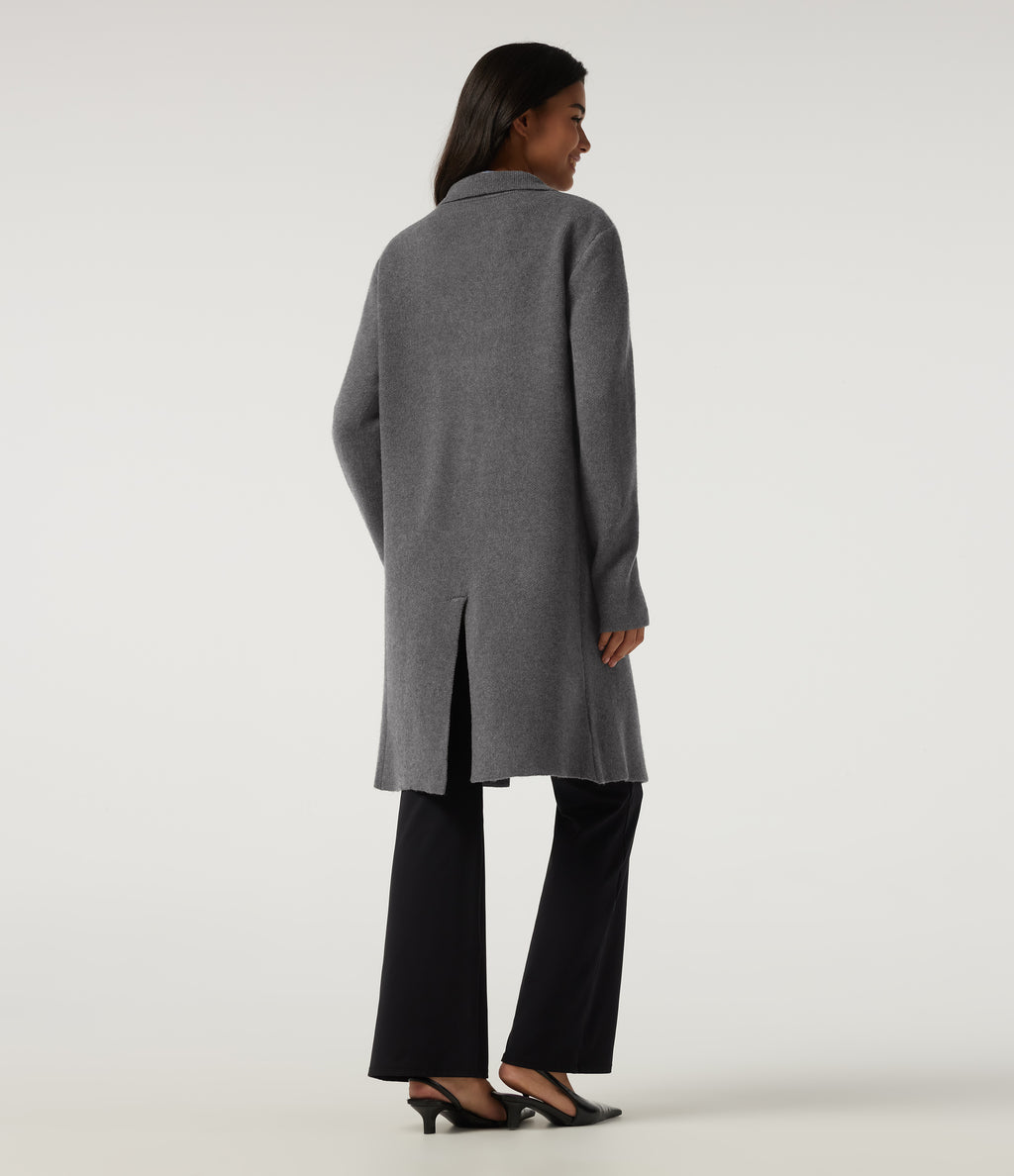 Long Sleeve Longline Work Cardigan with Pockets — Charcoal Gray — view 2