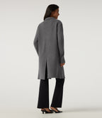 Long Sleeve Longline Work Cardigan with Pockets — Charcoal Gray — view 2