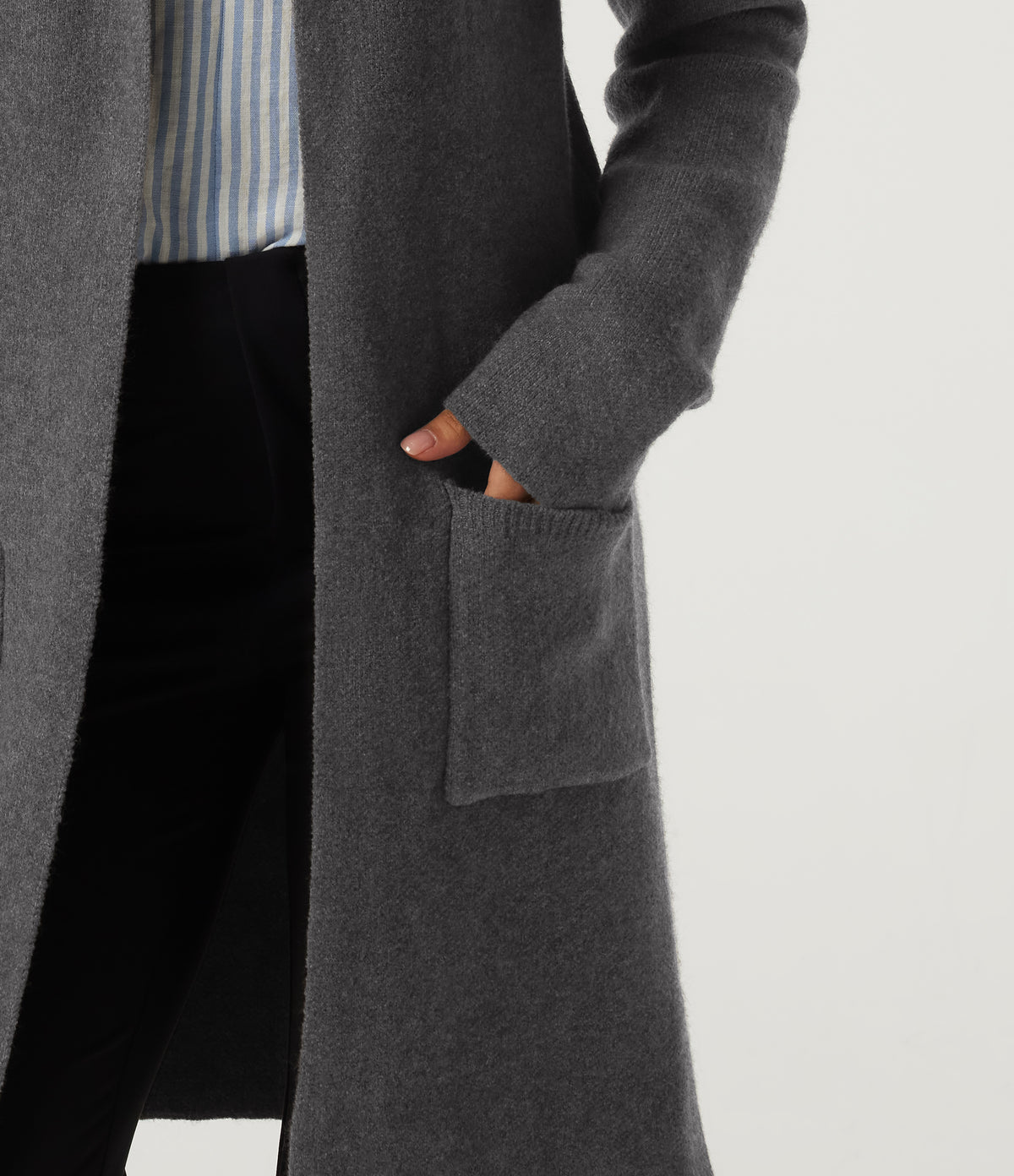 Long Sleeve Longline Work Cardigan with Pockets — Charcoal Gray — view 5