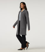Long Sleeve Longline Work Cardigan with Pockets — Charcoal Gray — view 3