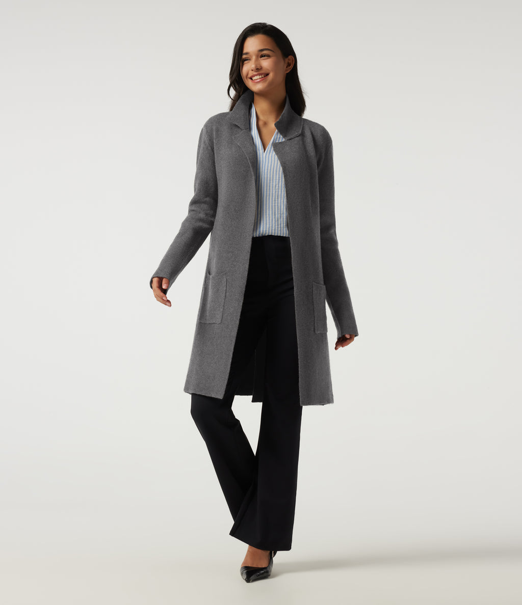 Long Sleeve Longline Work Cardigan with Pockets — Charcoal Gray — view 1