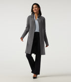 Long Sleeve Longline Work Cardigan with Pockets — Charcoal Gray — view 1
