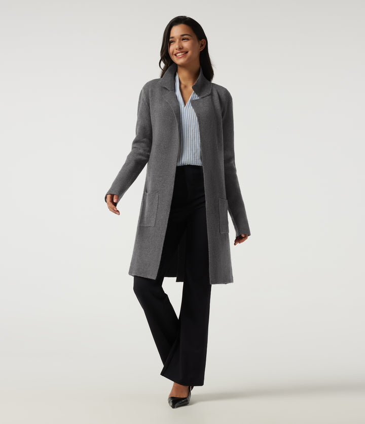Long Sleeve Longline Work Cardigan with Pockets — Charcoal Gray — view 1
