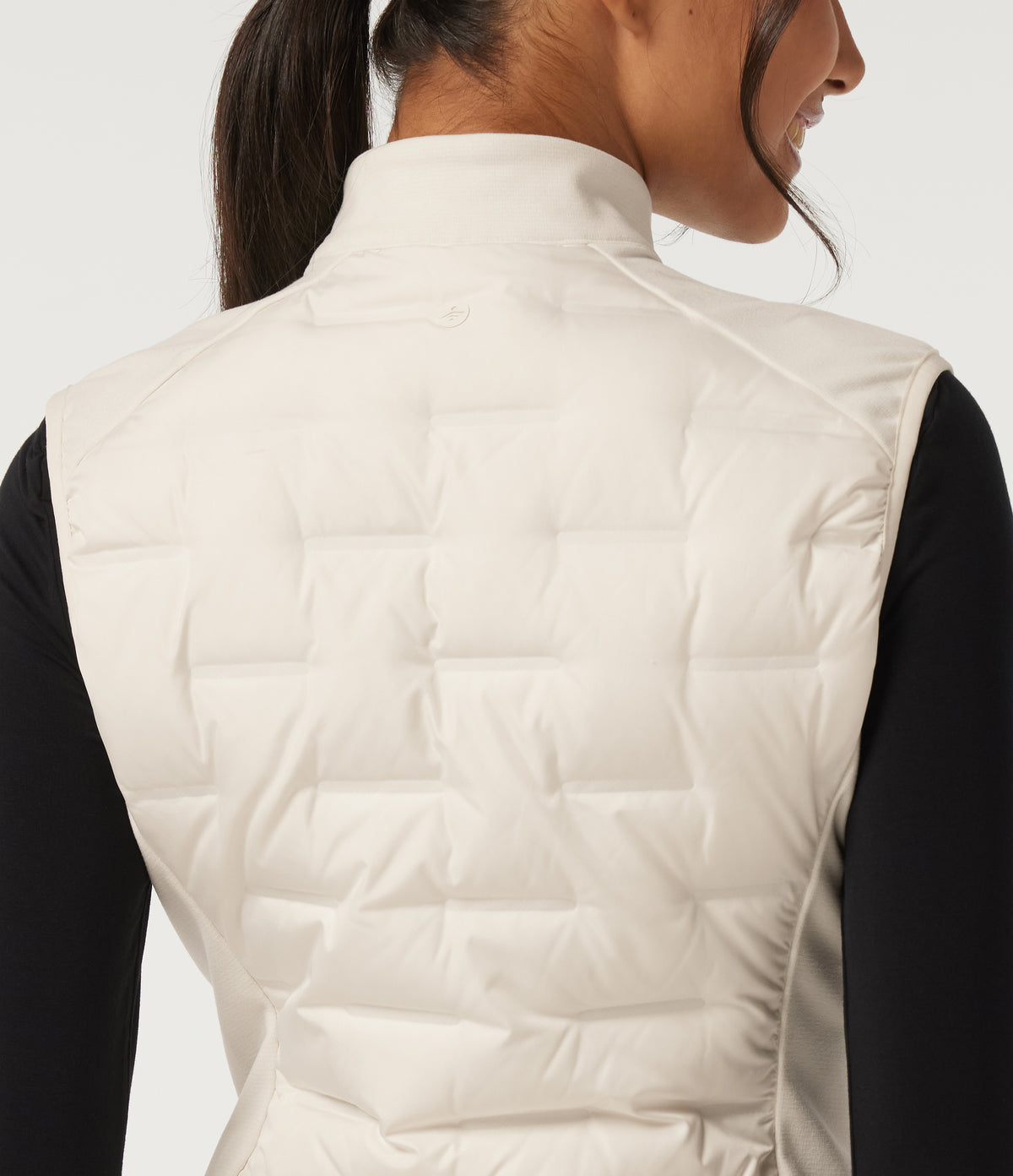 High Neck Sleeveless Quilted Casual Down Vest with Pockets — Egret — view 7