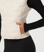 High Neck Sleeveless Quilted Casual Down Vest with Pockets — Egret — view 5