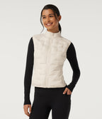 High Neck Sleeveless Quilted Casual Down Vest with Pockets — Egret — view 4