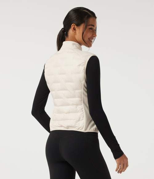High Neck Sleeveless Quilted Casual Down Vest with Pockets — Egret — view 2