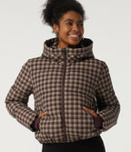 Removable Hood Long Sleeve Quilted Print Casual Down Jacket with Pockets — Plum Jam Check — view 1