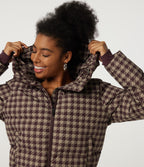 Removable Hood Long Sleeve Quilted Print Casual Down Jacket with Pockets — Plum Jam Check — view 5