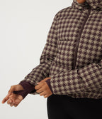 Removable Hood Long Sleeve Quilted Print Casual Down Jacket with Pockets — Plum Jam Check — view 6