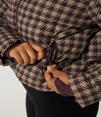 Removable Hood Long Sleeve Quilted Print Casual Down Jacket with Pockets — Plum Jam Check — view 7