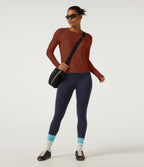 Round Neck Long Sleeve Yoga Top-UPF40+ — Red Ochre — view 7