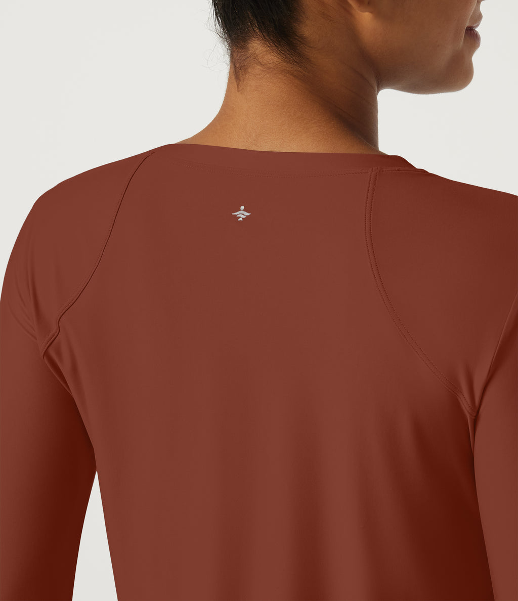 Round Neck Long Sleeve Yoga Top-UPF40+ — Red Ochre — view 5