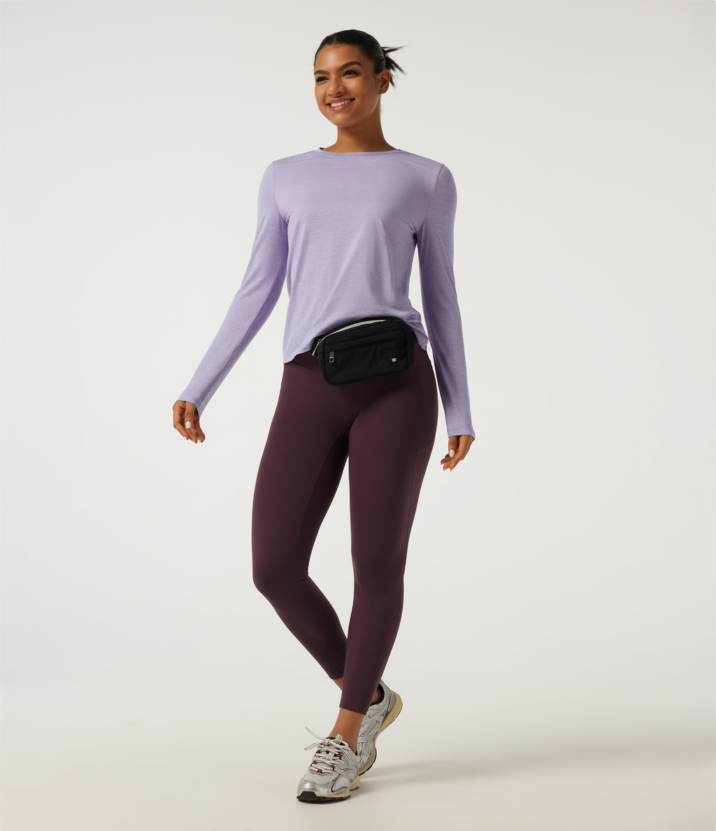 Round Neck Long Sleeve Quick Dry Yoga Top — Hazy Sky — view 6