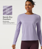 Round Neck Long Sleeve Quick Dry Yoga Top — Hazy Sky — view 1