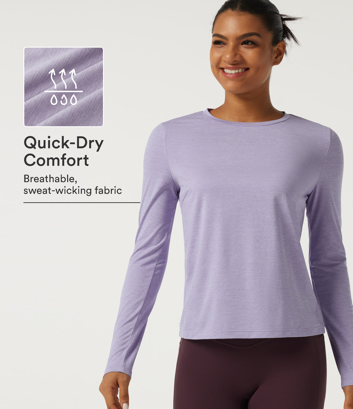 Round Neck Long Sleeve Quick Dry Yoga Top — Hazy Sky — view 1