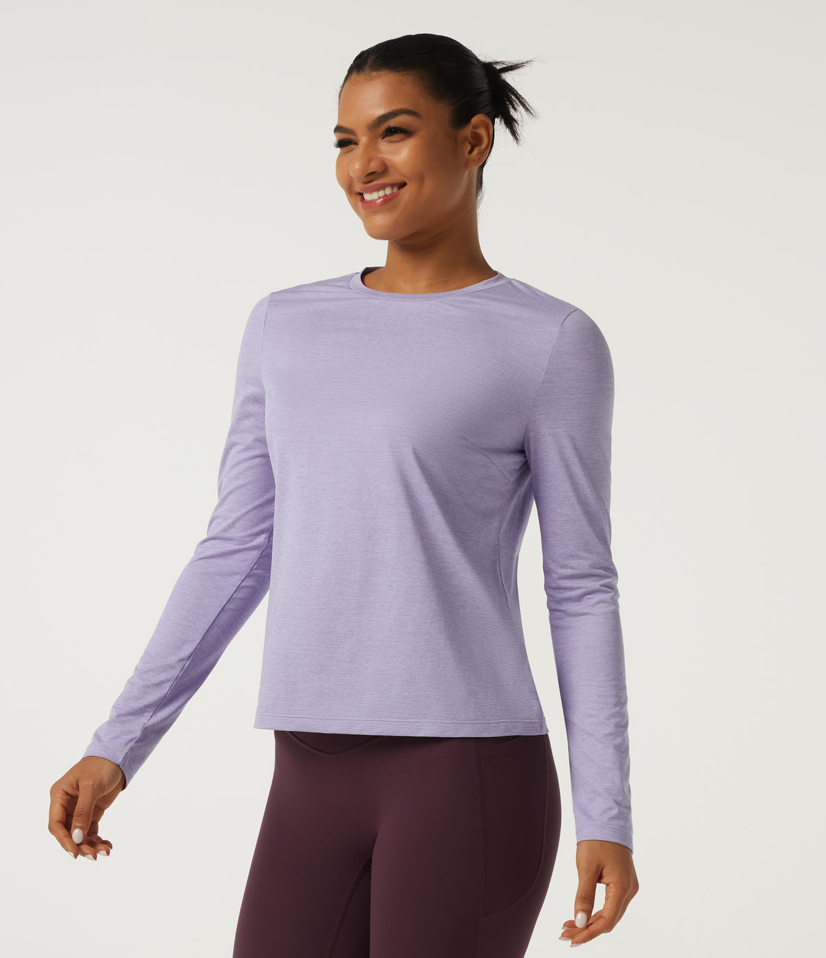 Round Neck Long Sleeve Quick Dry Yoga Top — Hazy Sky — view 3