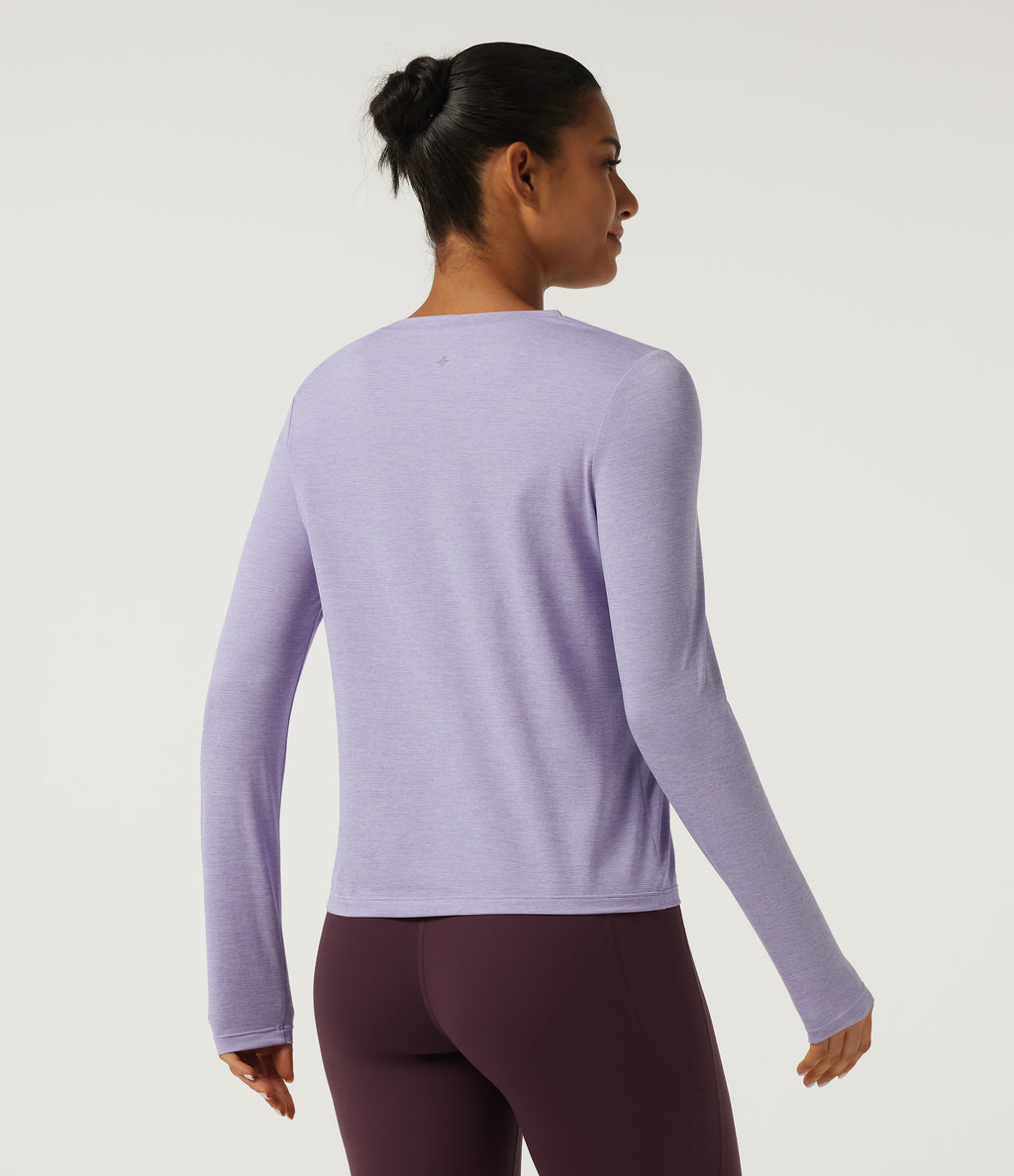 Round Neck Long Sleeve Quick Dry Yoga Top — Hazy Sky — view 2