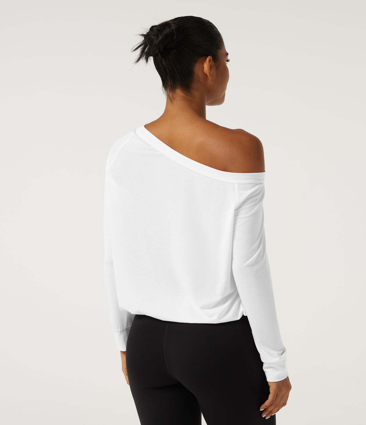 One Shoulder Long Sleeve Ruched Quick Dry Yoga Sports Top — White — view 2