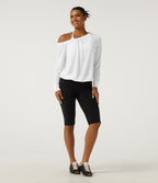 One Shoulder Long Sleeve Ruched Quick Dry Yoga Sports Top — White — view 6
