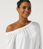 One Shoulder Long Sleeve Ruched Quick Dry Yoga Sports Top — White — view 5