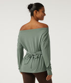 Long Sleeve Tie Back Long Sleeve Quick Dry Yoga Sports Top — Iceberg Green — view 2