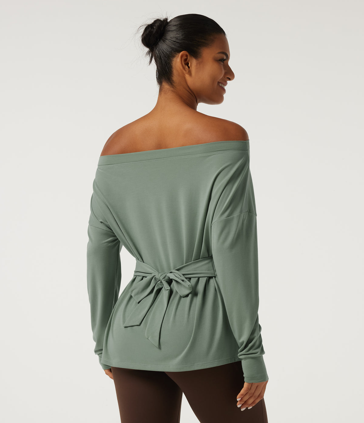 Long Sleeve Tie Back Long Sleeve Quick Dry Yoga Sports Top — Iceberg Green — view 2