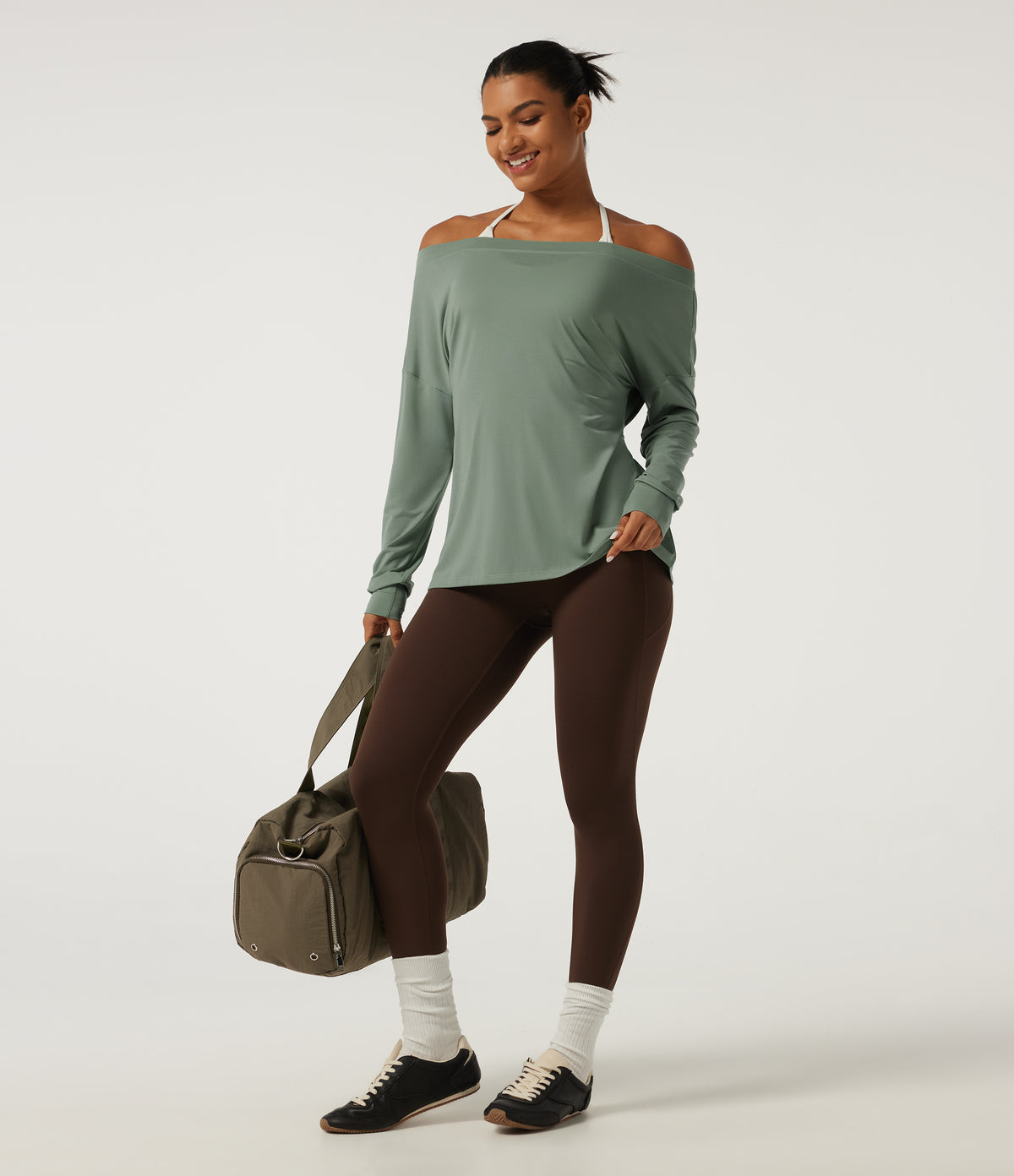 Long Sleeve Tie Back Long Sleeve Quick Dry Yoga Sports Top — Iceberg Green — view 8
