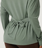 Long Sleeve Tie Back Long Sleeve Quick Dry Yoga Sports Top — Iceberg Green — view 7