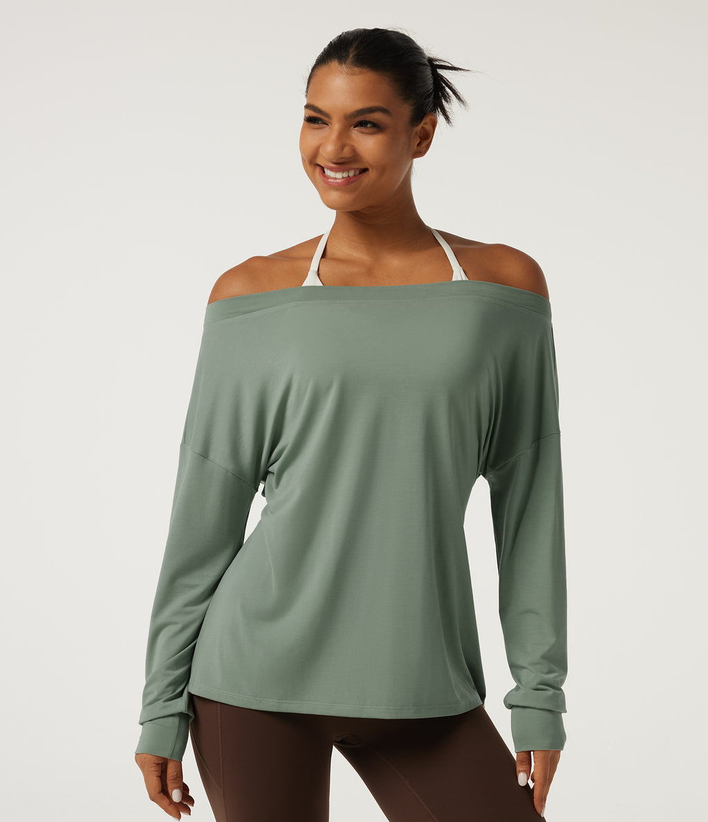 Long Sleeve Tie Back Long Sleeve Quick Dry Yoga Sports Top — Iceberg Green — view 5