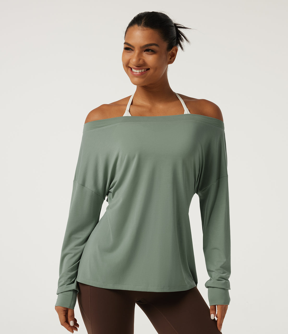 Long Sleeve Tie Back Long Sleeve Quick Dry Yoga Sports Top — Iceberg Green — view 5