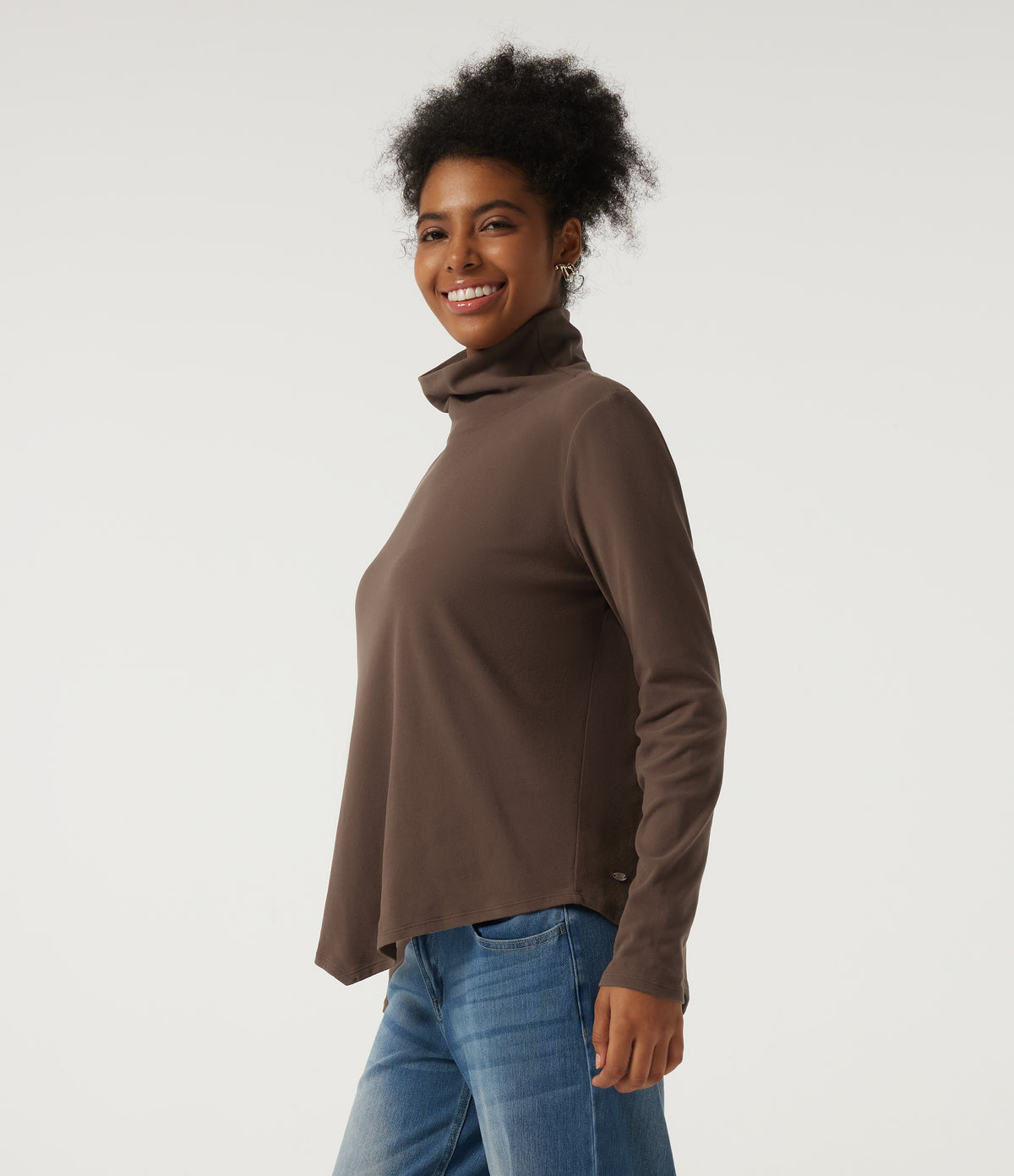 High Neck Long Sleeve Asymmetric Casual Top — Carafe — view 3
