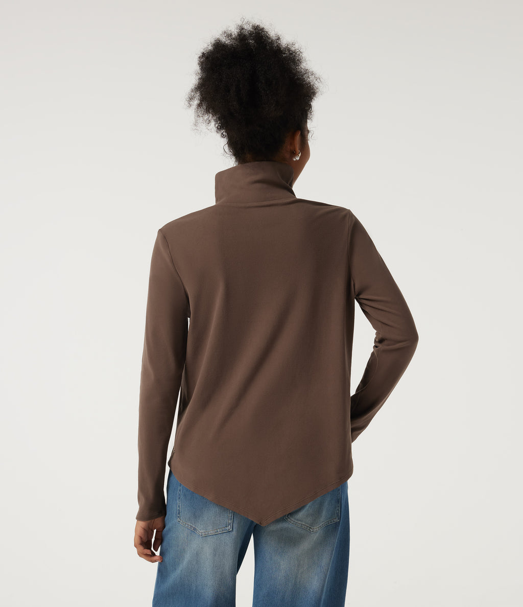 High Neck Long Sleeve Asymmetric Casual Top — Carafe — view 2