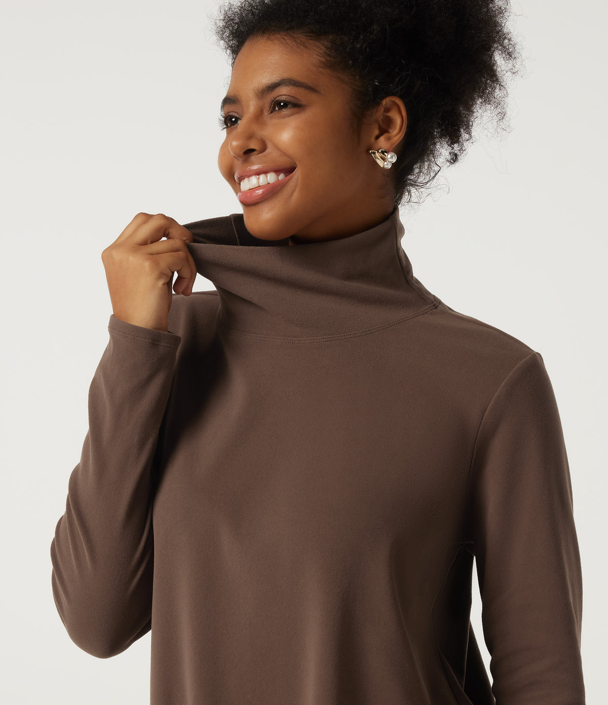 High Neck Long Sleeve Asymmetric Casual Top — Carafe — view 5